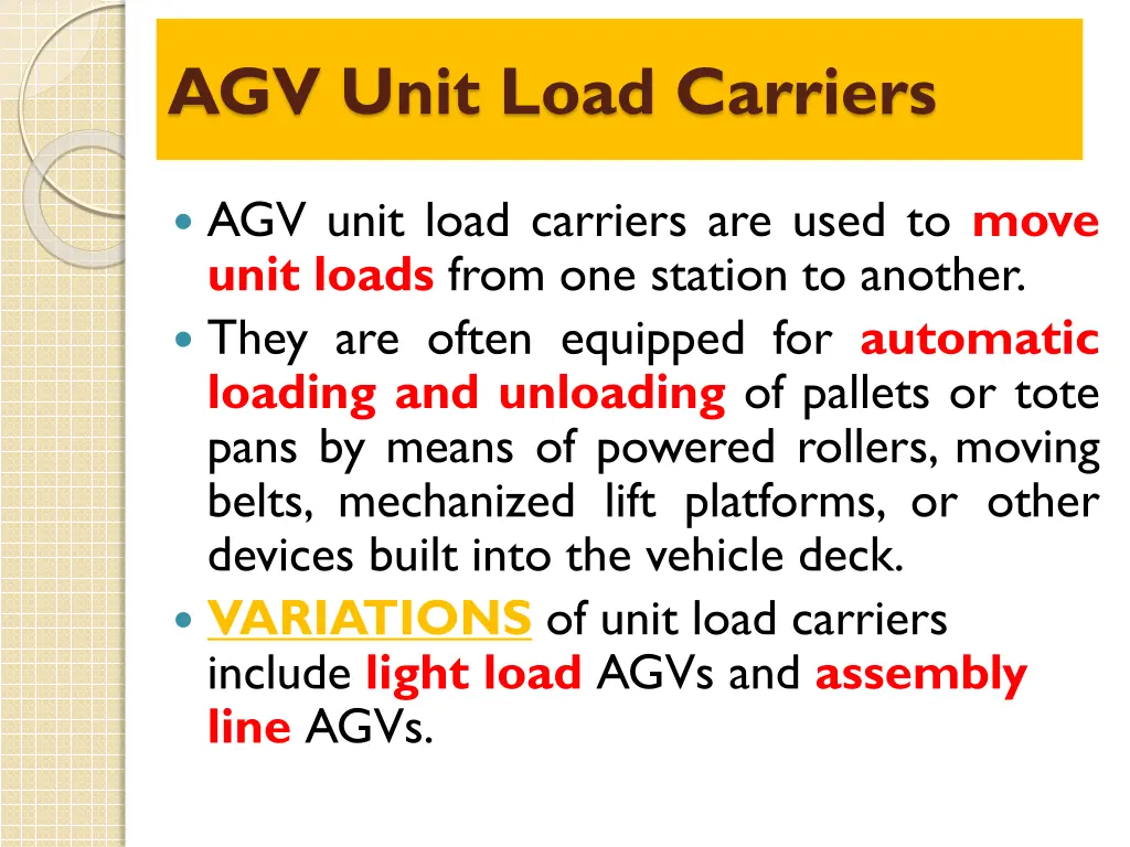 agv unit load carriers