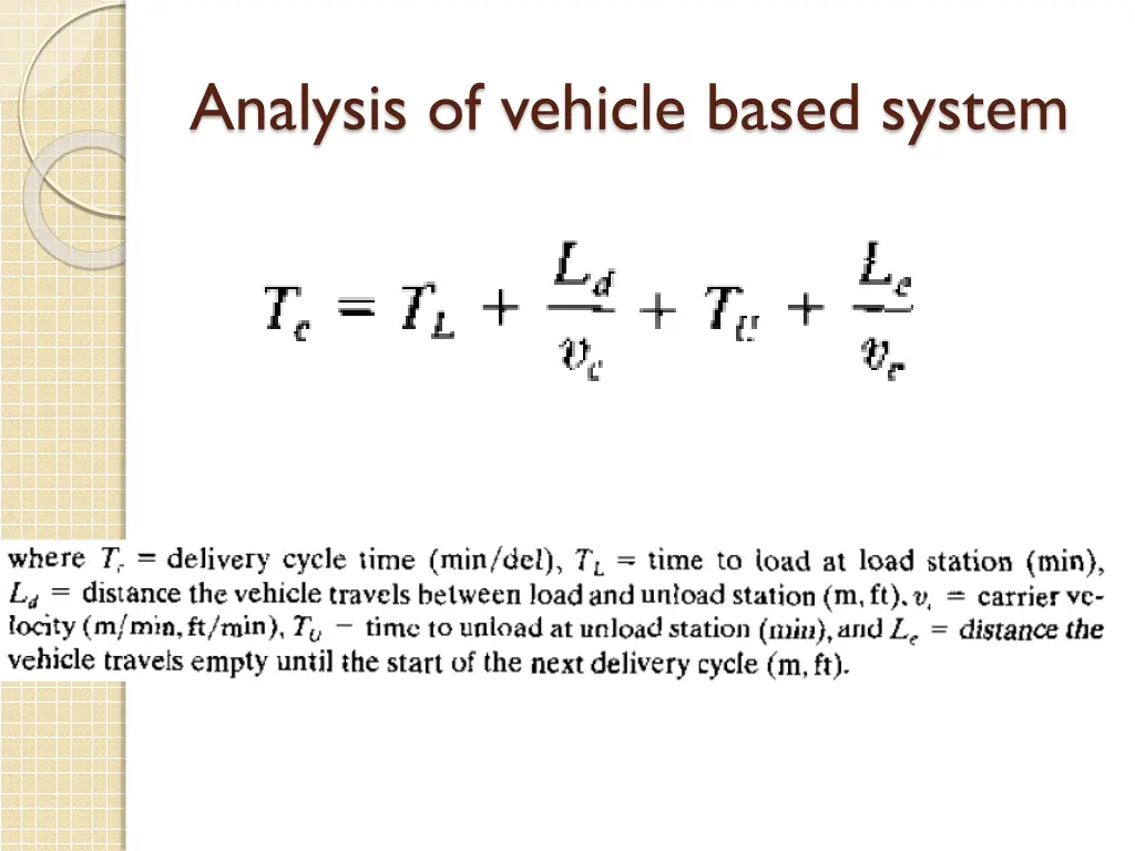 analysis of vehicle based system