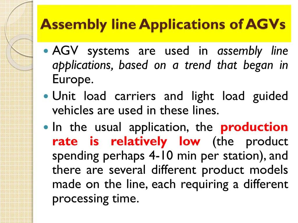 assembly line applications of agvs