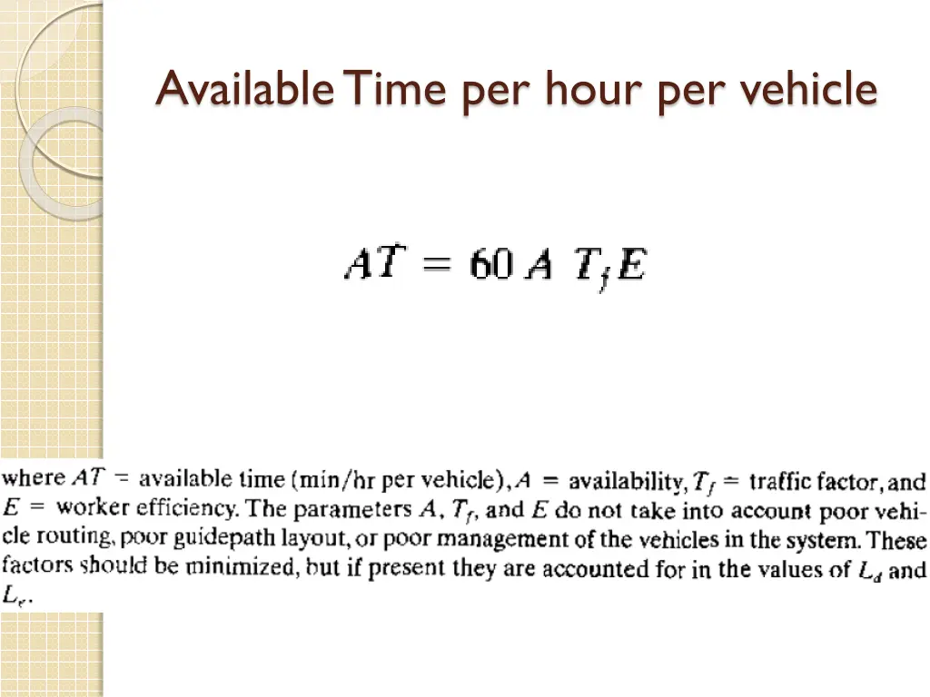 available time per hour per vehicle