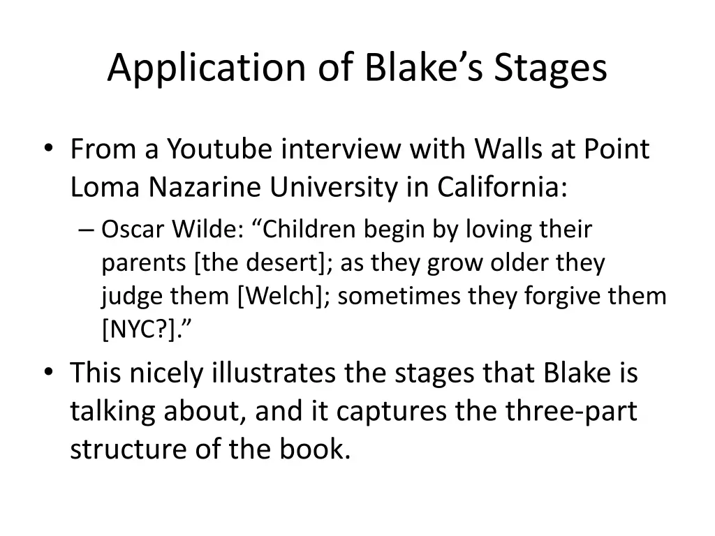 application of blake s stages