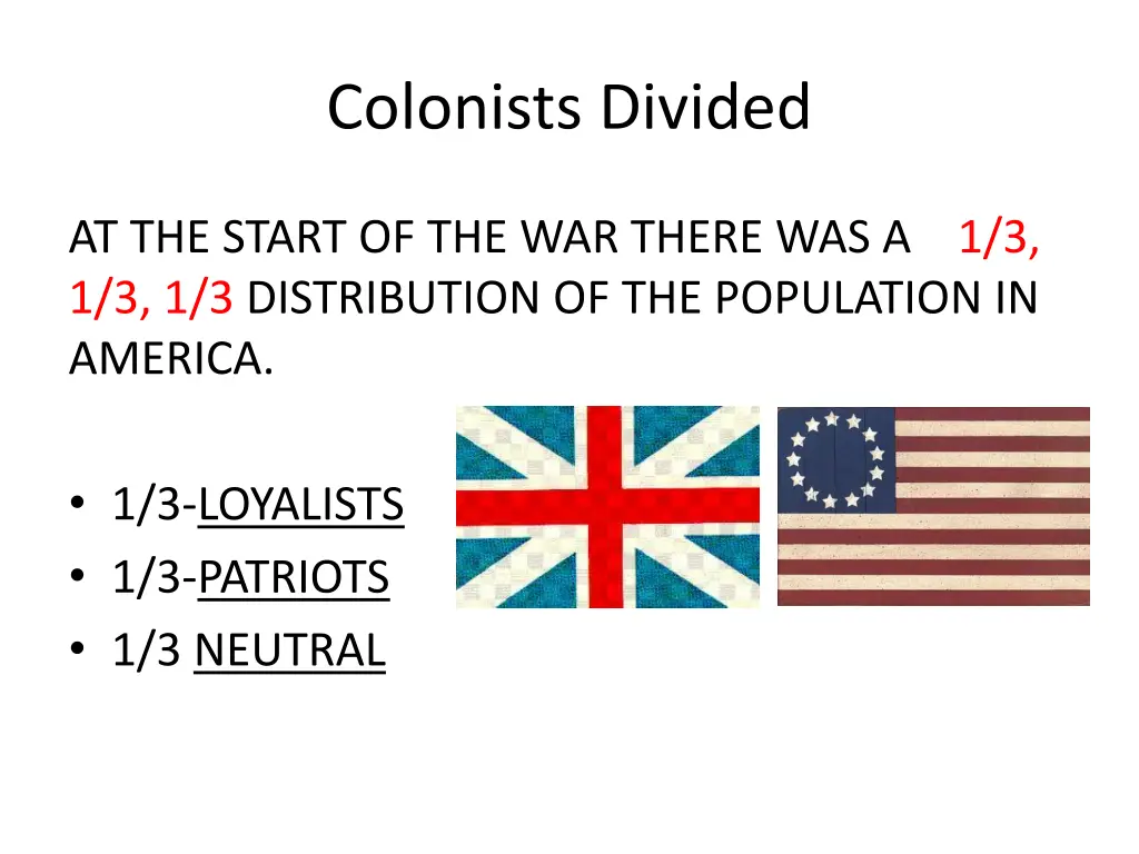 colonists divided