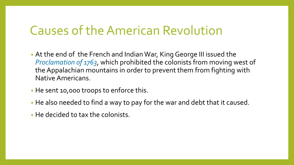 causes of the american revolution 1