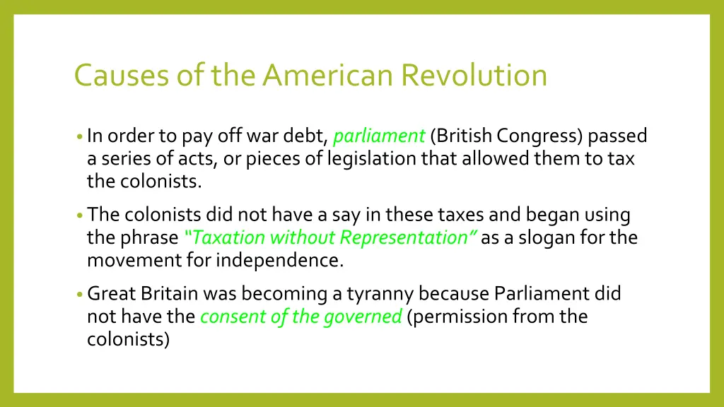 causes of the american revolution 2