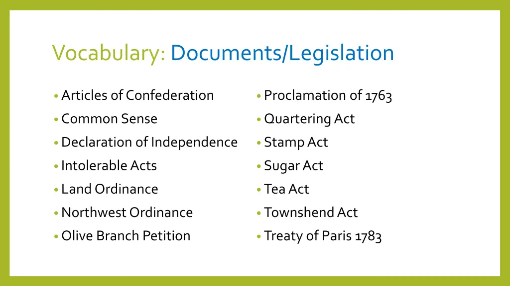 vocabulary documents legislation