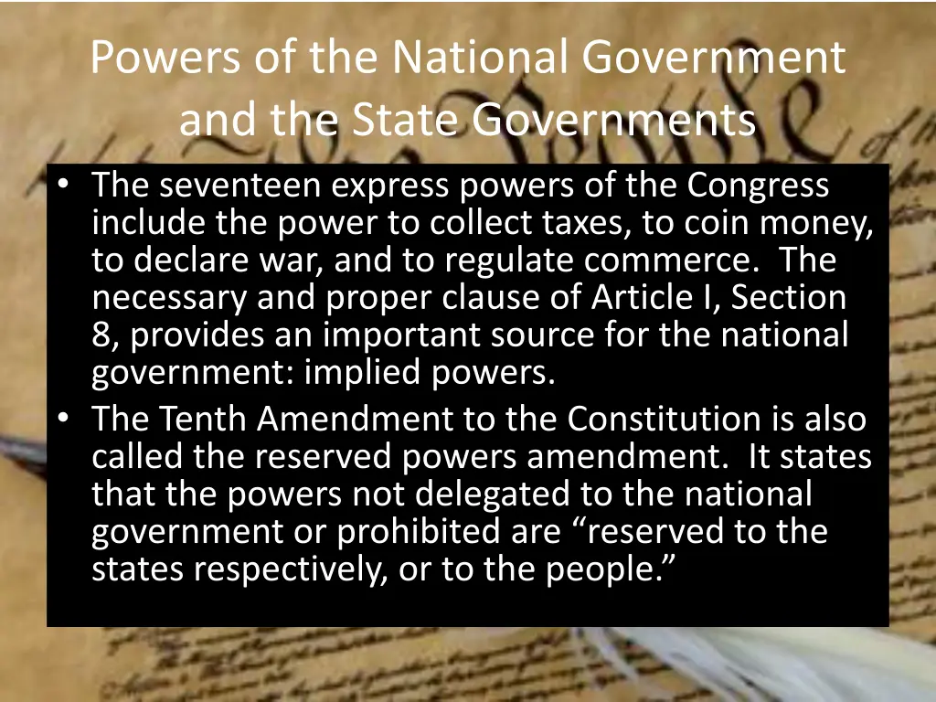 powers of the national government and the state