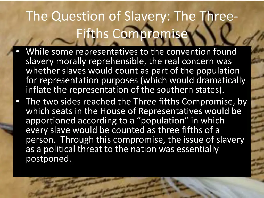 the question of slavery the three fifths