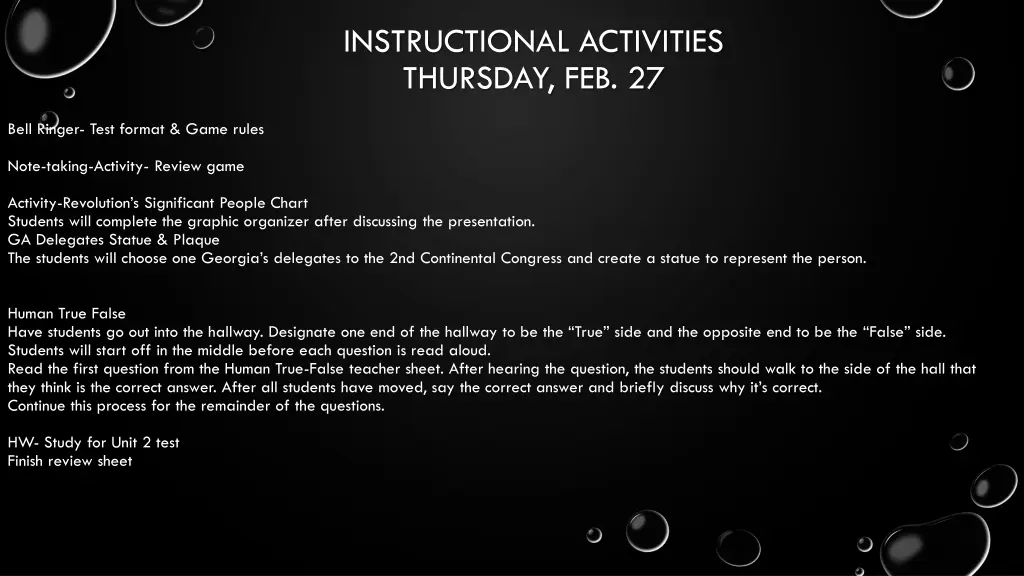 instructional activities thursday feb 27