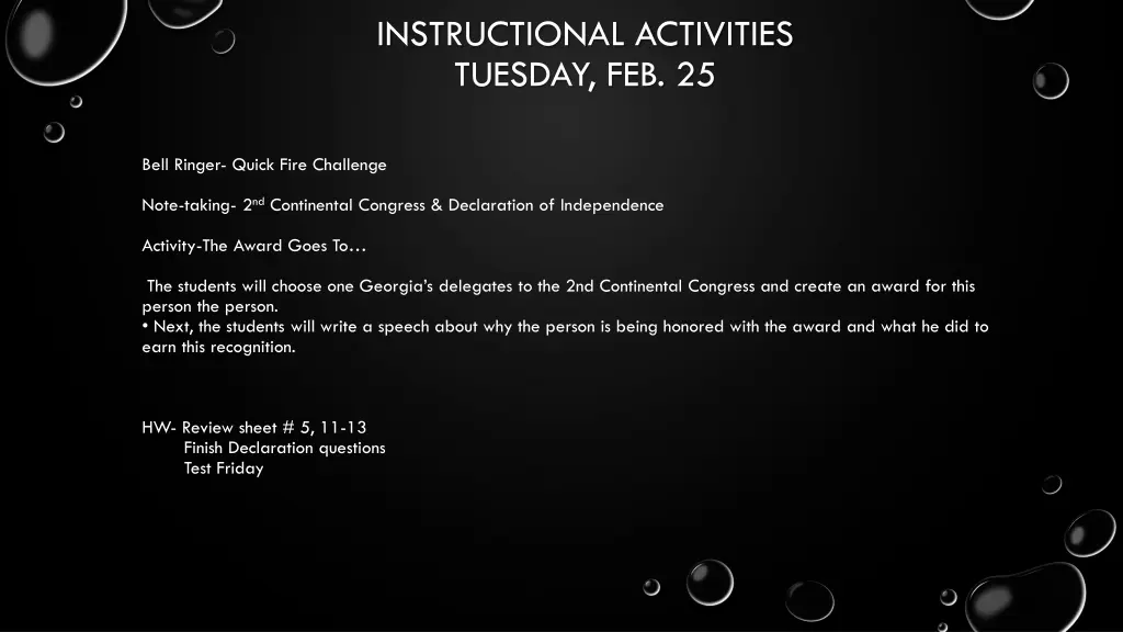 instructional activities tuesday feb 25