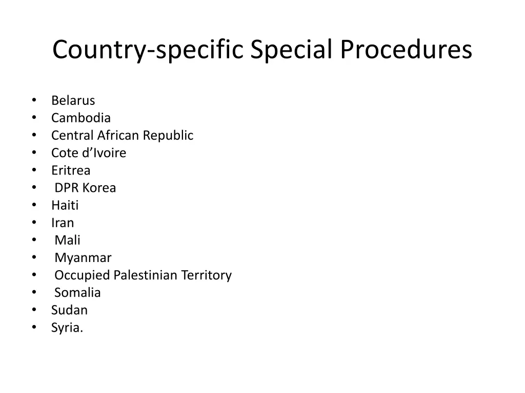 country specific special procedures