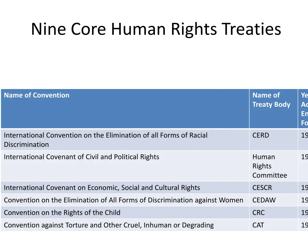 nine core human rights treaties