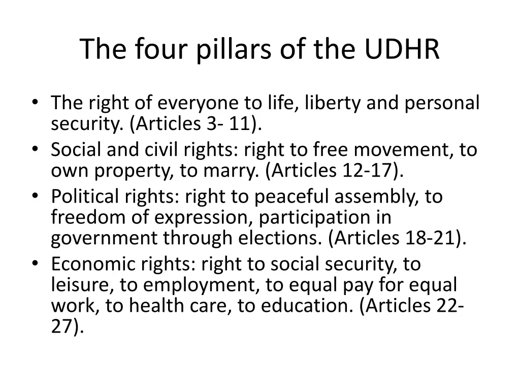 the four pillars of the udhr