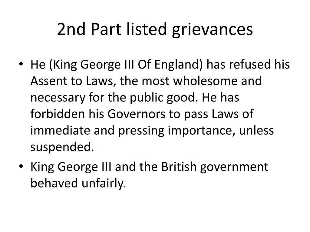 2nd part listed grievances