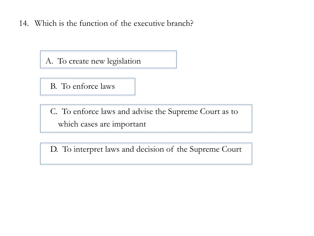 14 which is the function of the executive branch