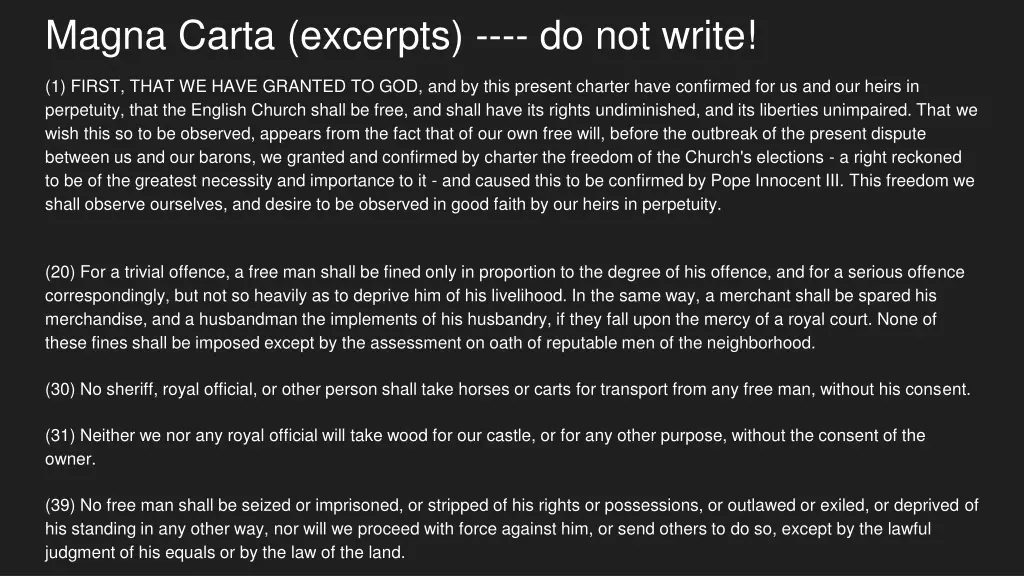 magna carta excerpts do not write