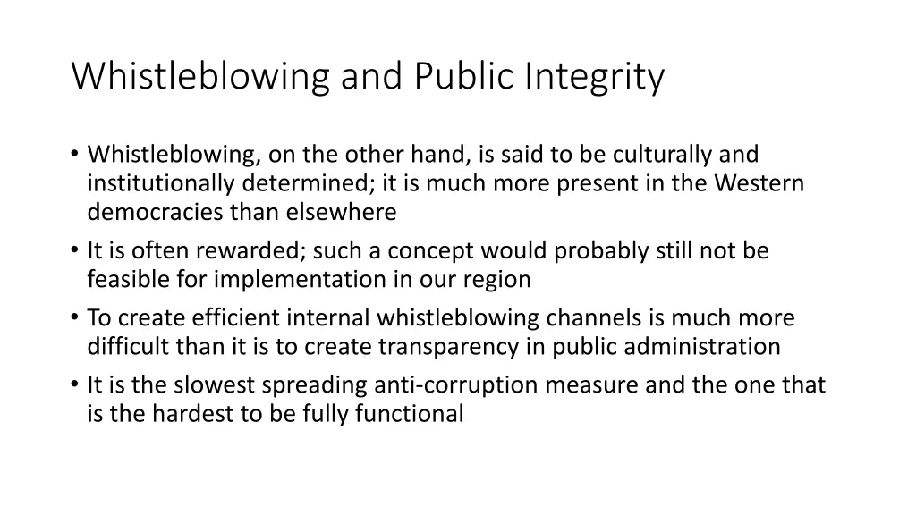 whistleblowing and public integrity