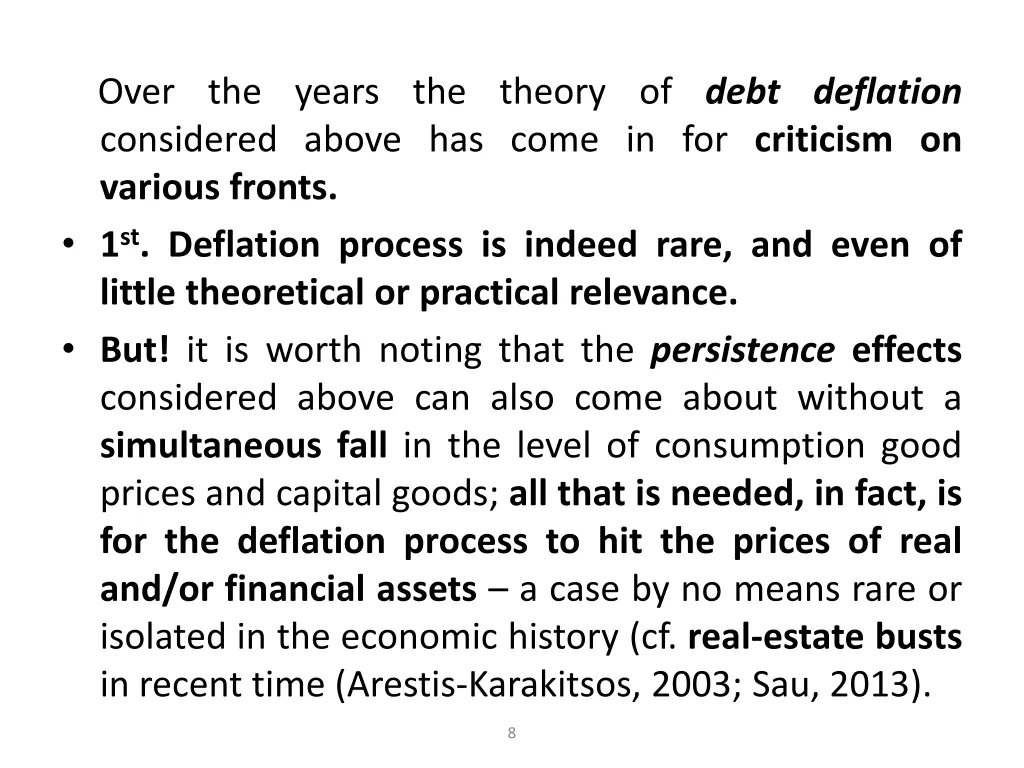 over the years the theory of debt deflation