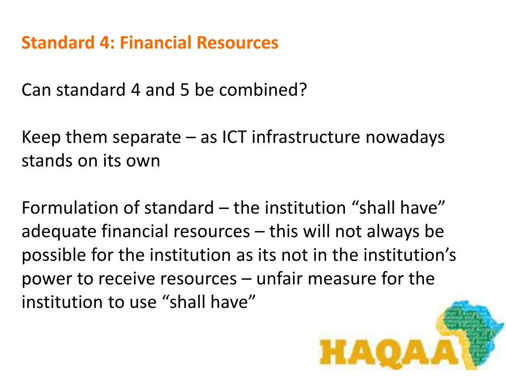 standard 4 financial resources