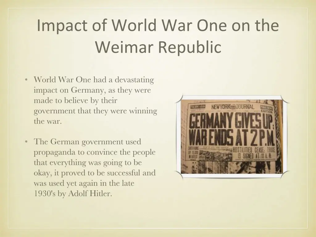 impact of world war one on the weimar republic