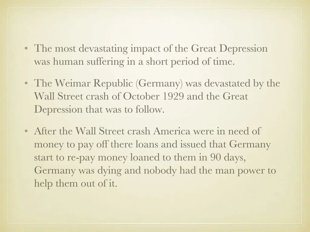 the most devastating impact of the great