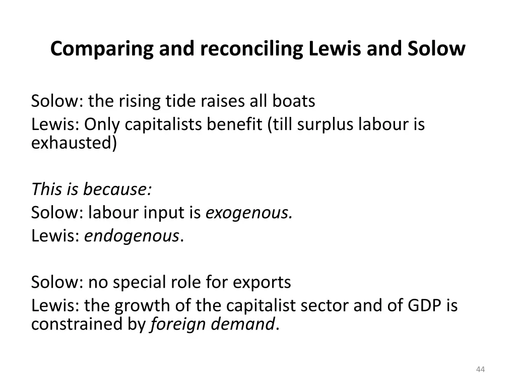 comparing and reconciling lewis and solow