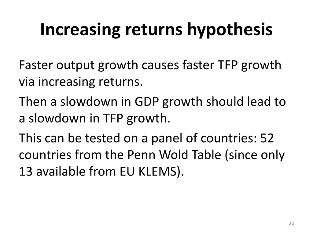 increasing returns hypothesis