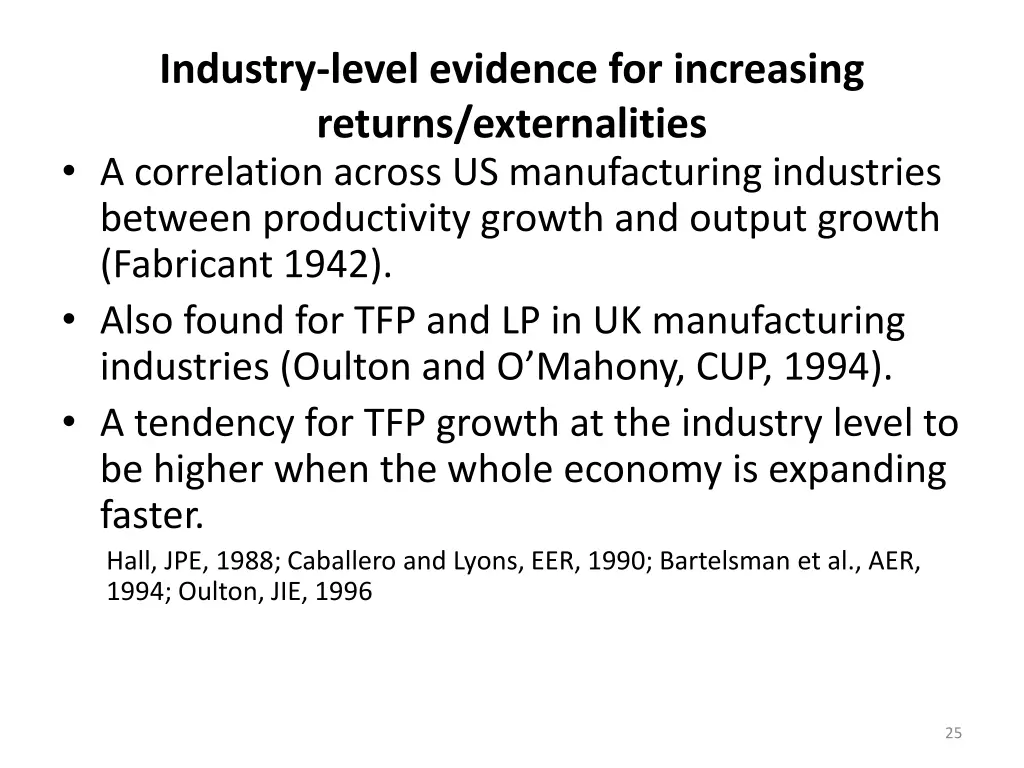 industry level evidence for increasing returns