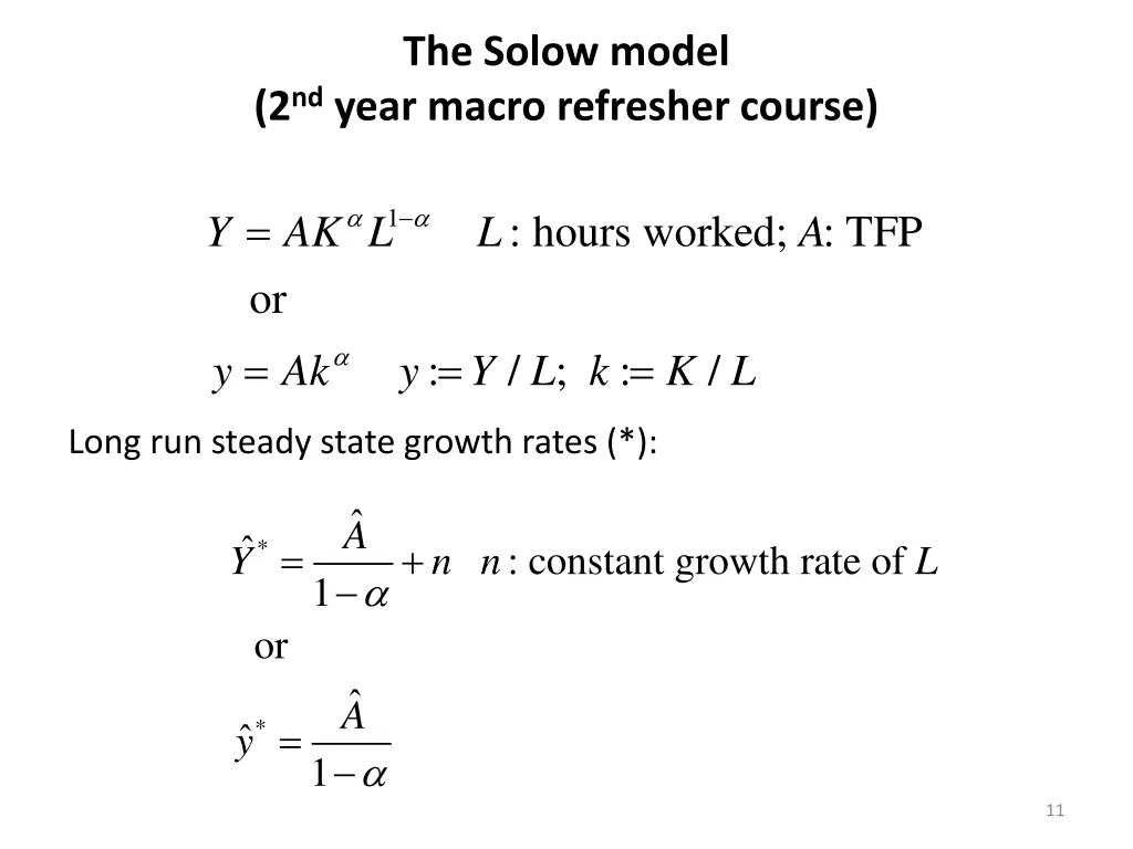 the solow model 2 nd year macro refresher course