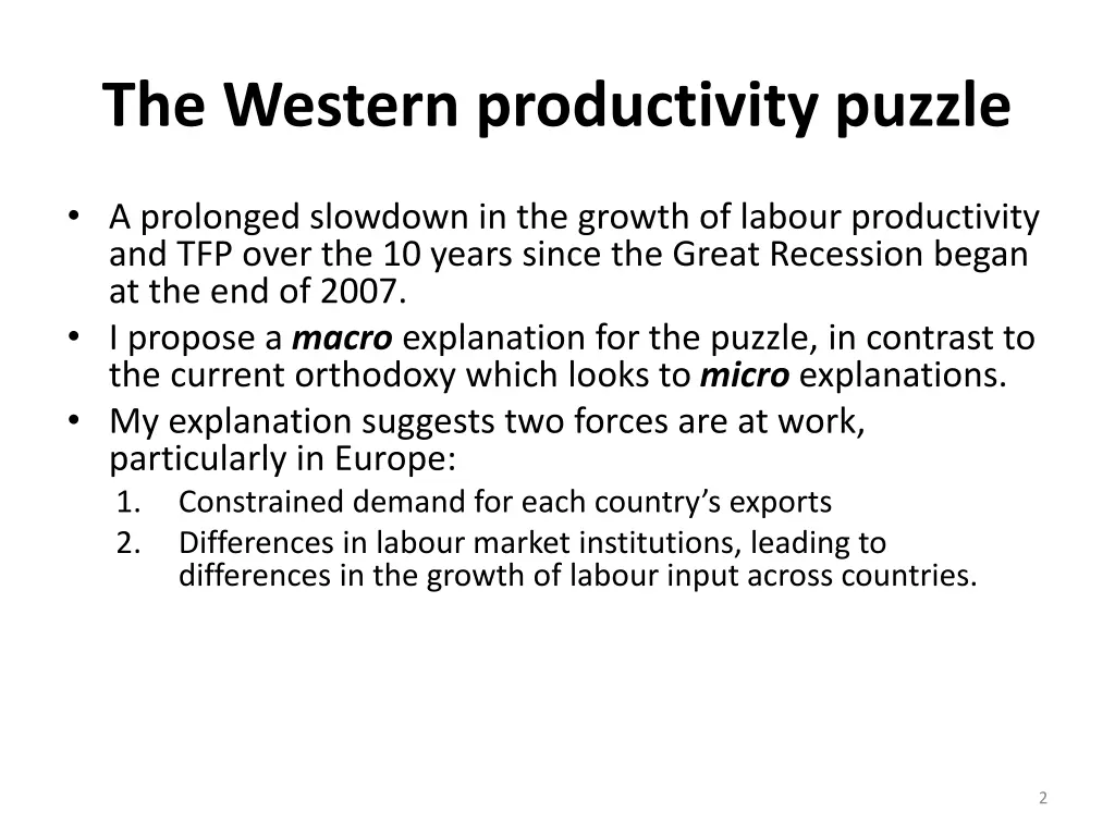 the western productivity puzzle