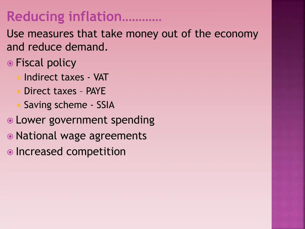 reducing inflation use measures that take money