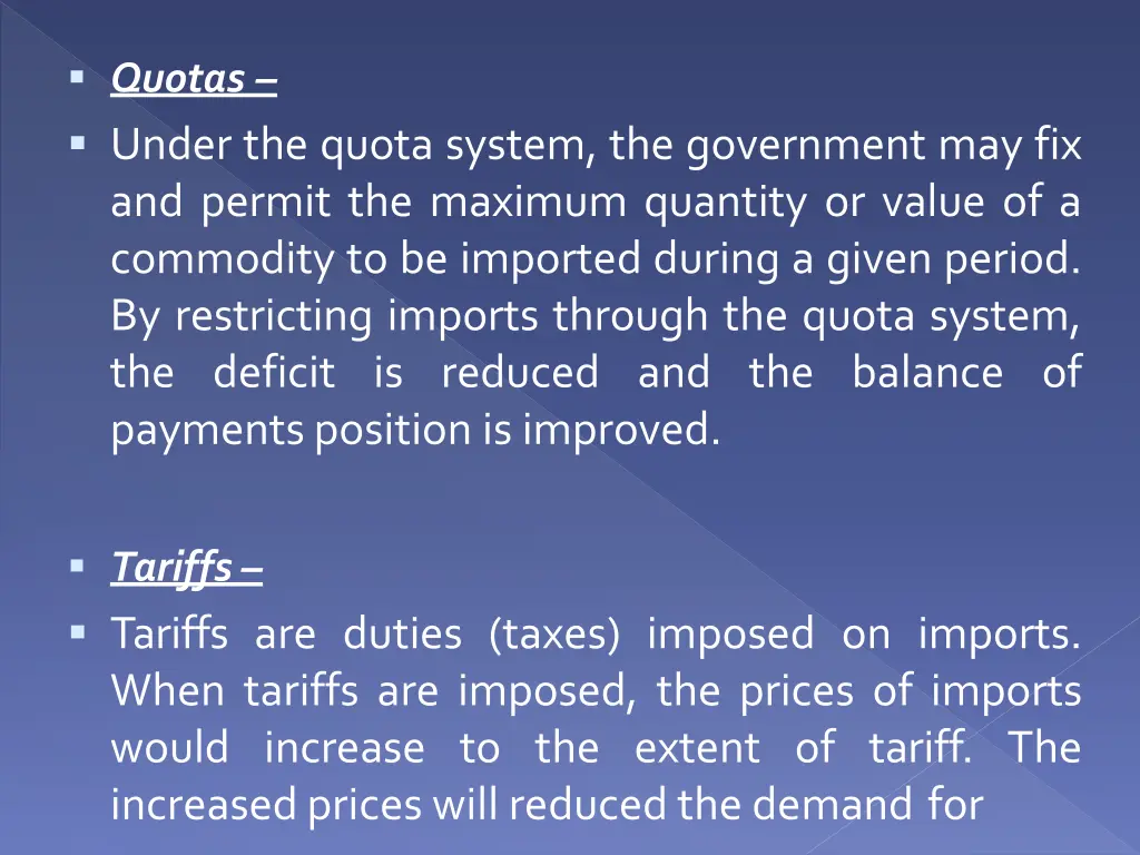 quotas under the quota system the government