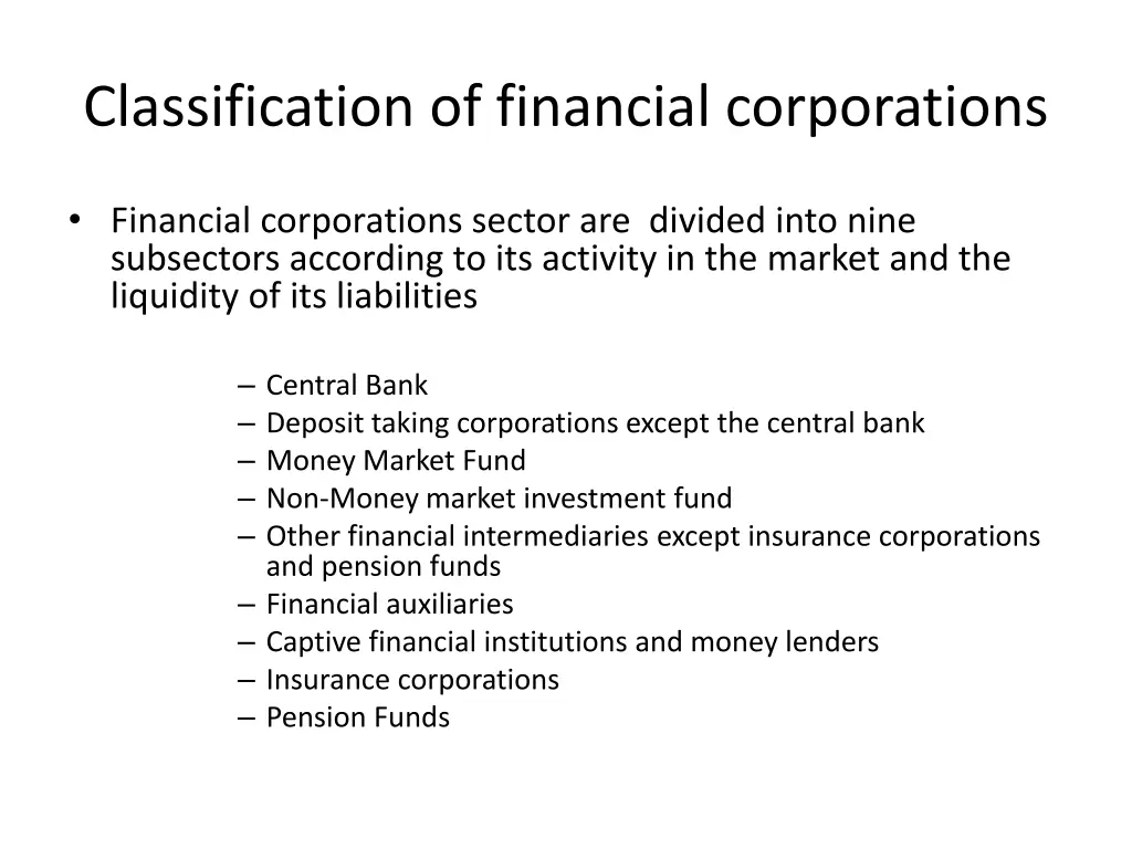 classification of financial corporations