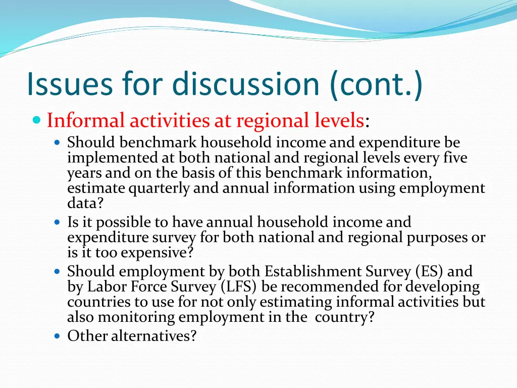 issues for discussion cont informal activities