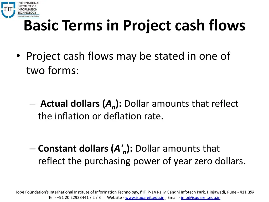 basic terms in project cash flows