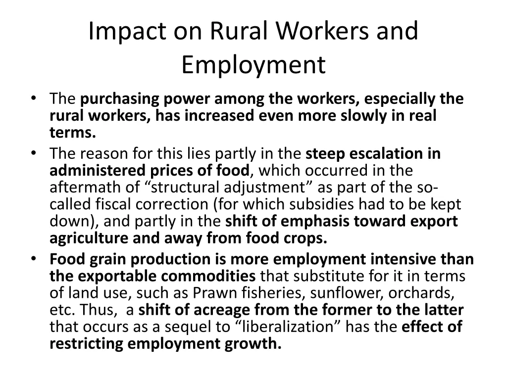 impact on rural workers and employment