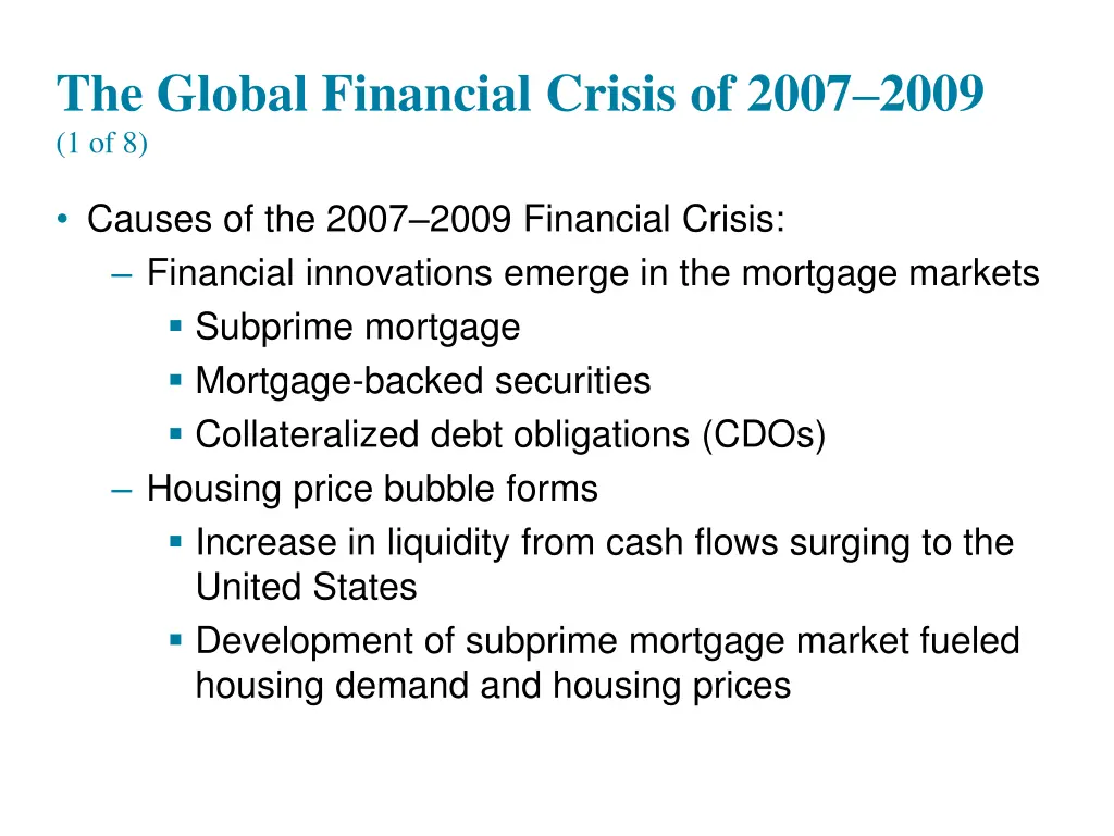 the global financial crisis of 2007 2009 1 of 8