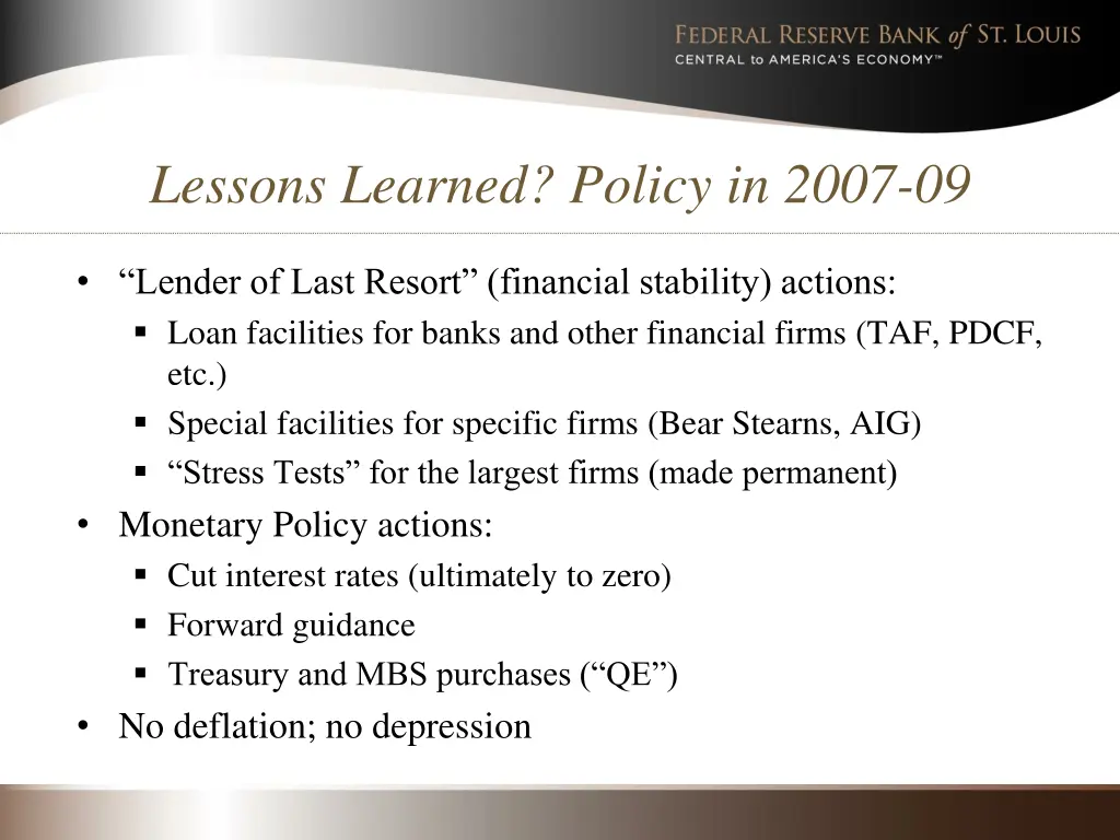 lessons learned policy in 2007 09