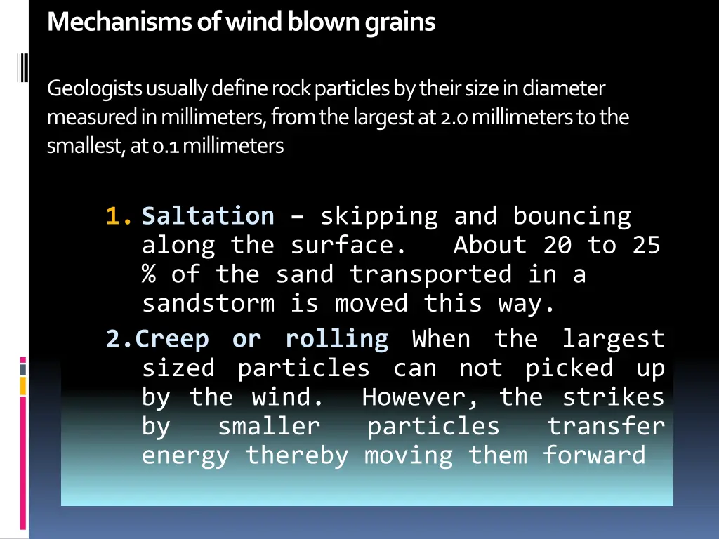 mechanisms of wind blown grains