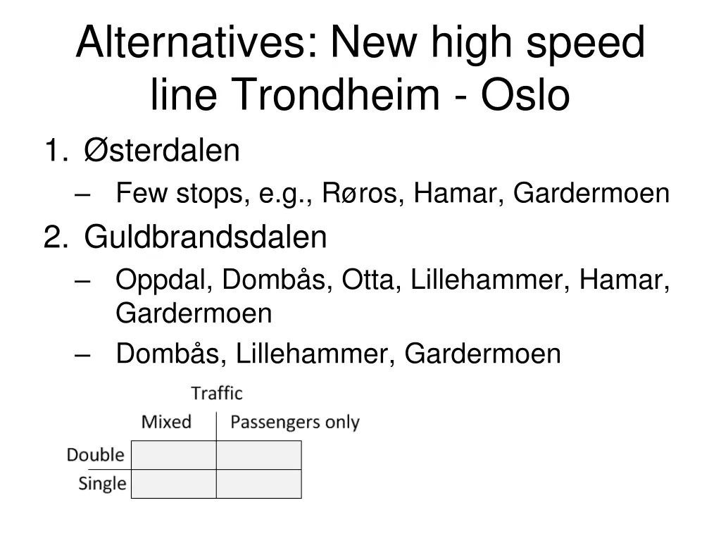 alternatives new high speed line trondheim oslo