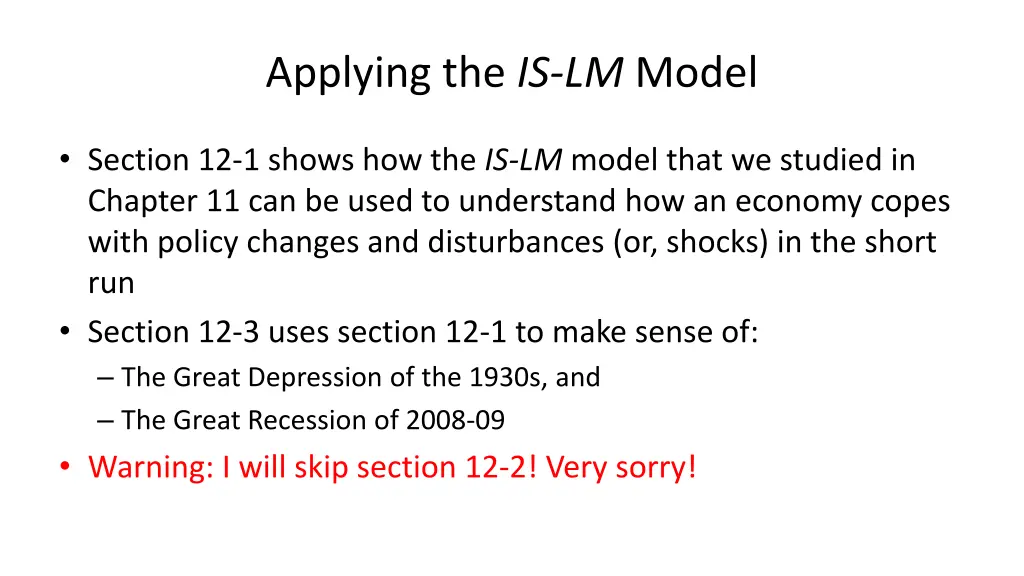 applying the is lm model