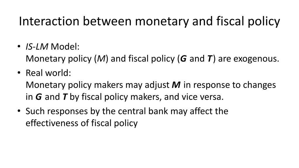 interaction between monetary and fiscal policy