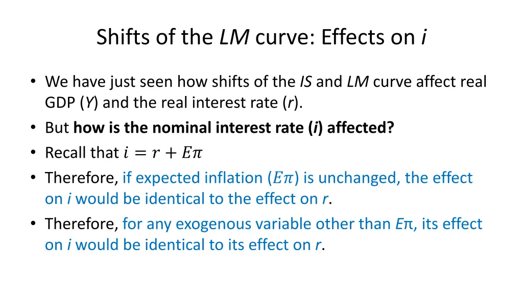 shifts of the lm curve effects on i