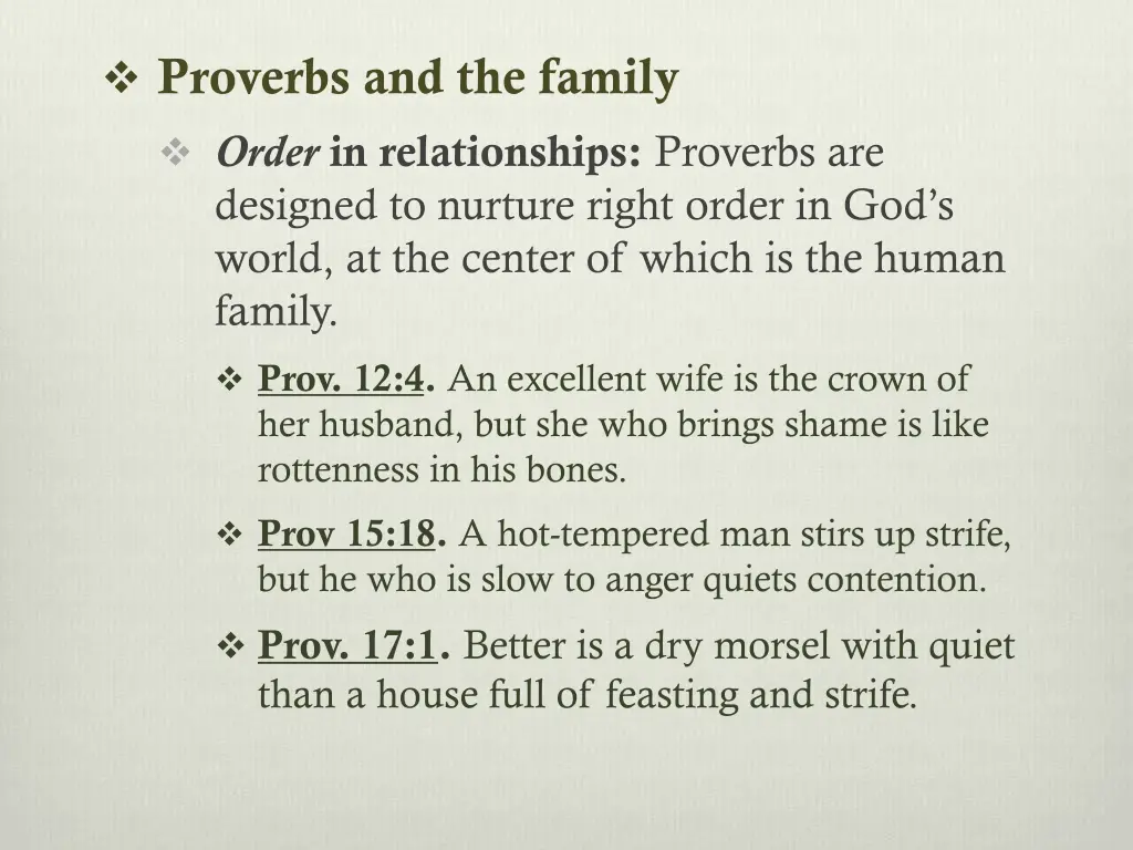 proverbs and the family order in relationships