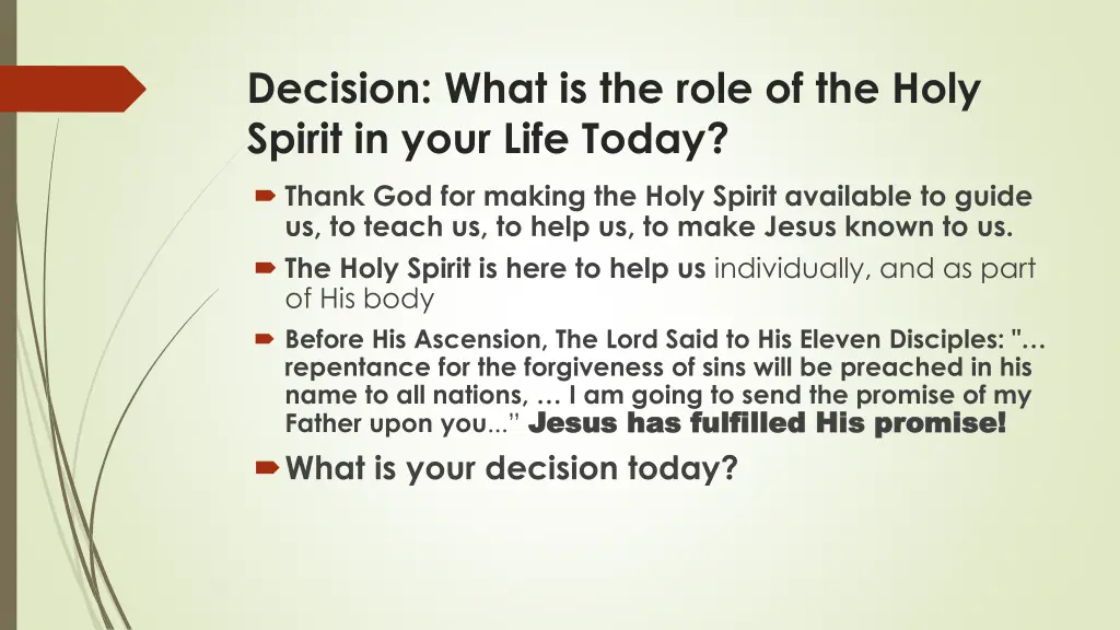 decision what is the role of the holy spirit