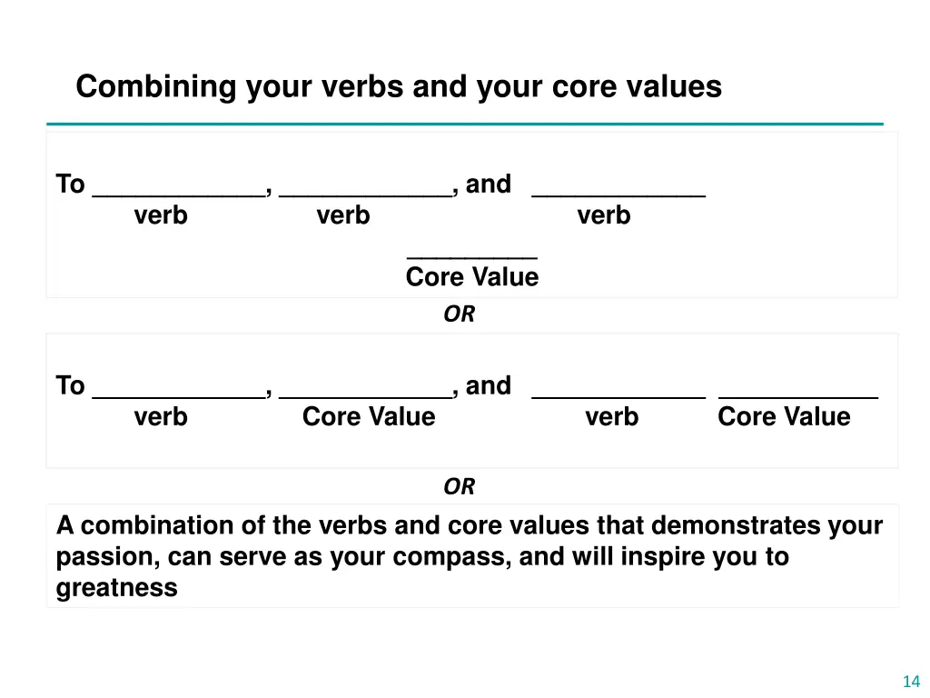 combining your verbs and your core values