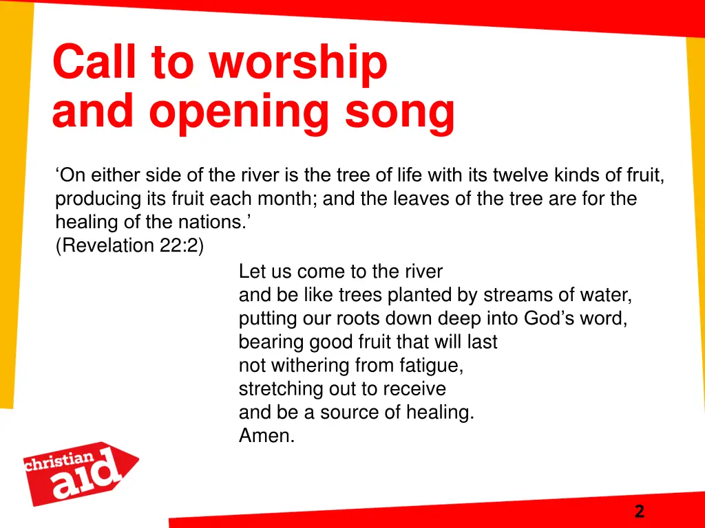 call to worship and opening song