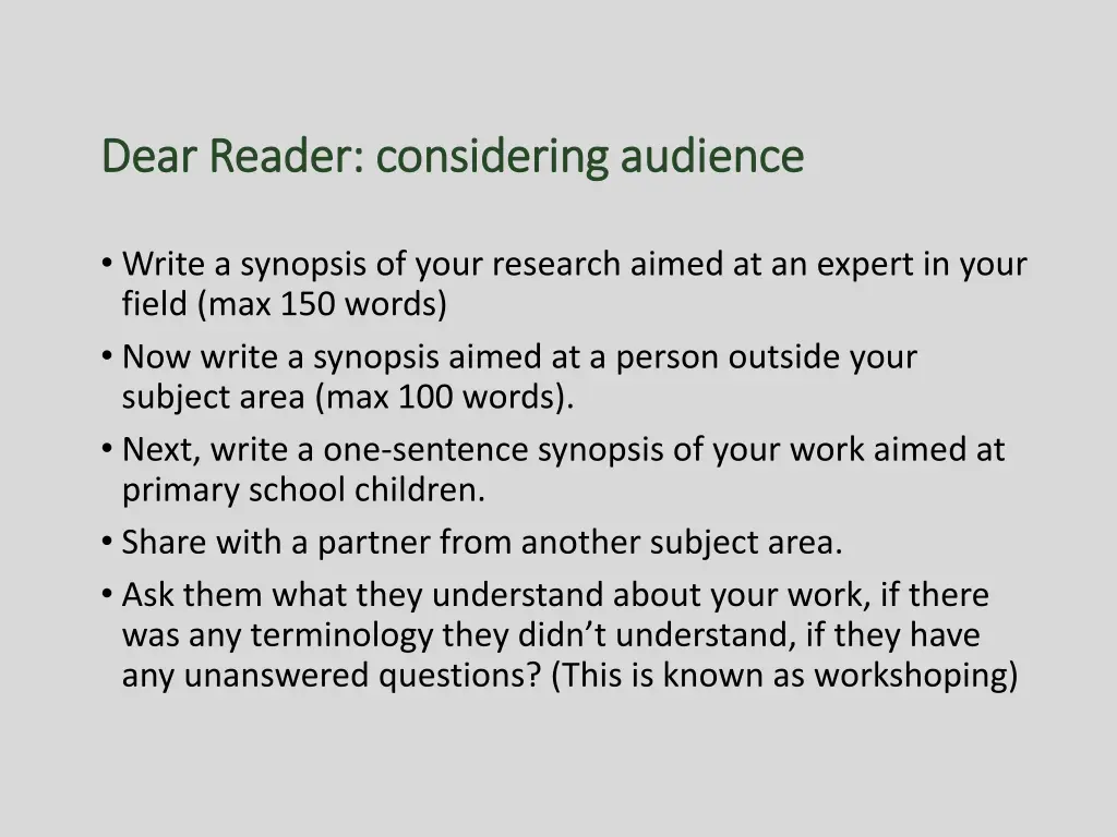 dear reader considering audience dear reader