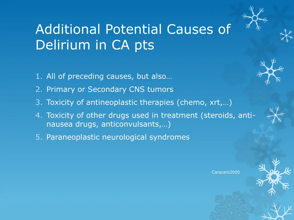 additional potential causes of delirium in ca pts