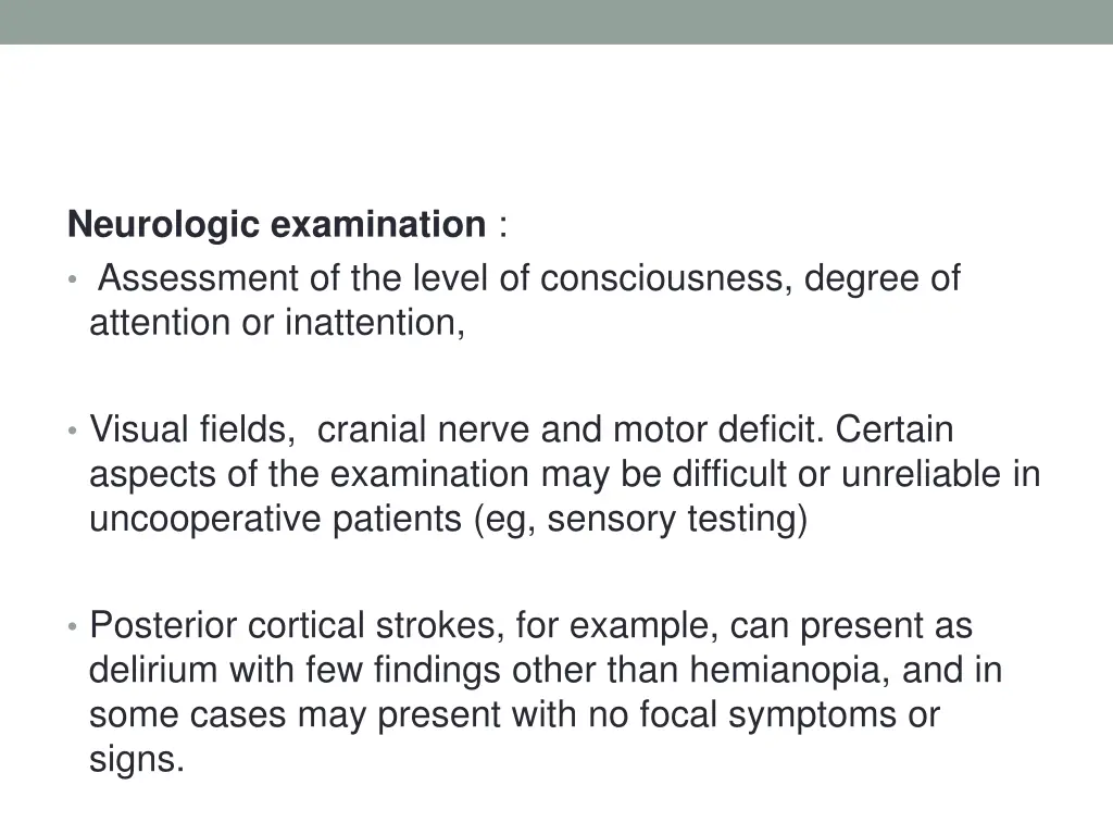 neurologic examination assessment of the level