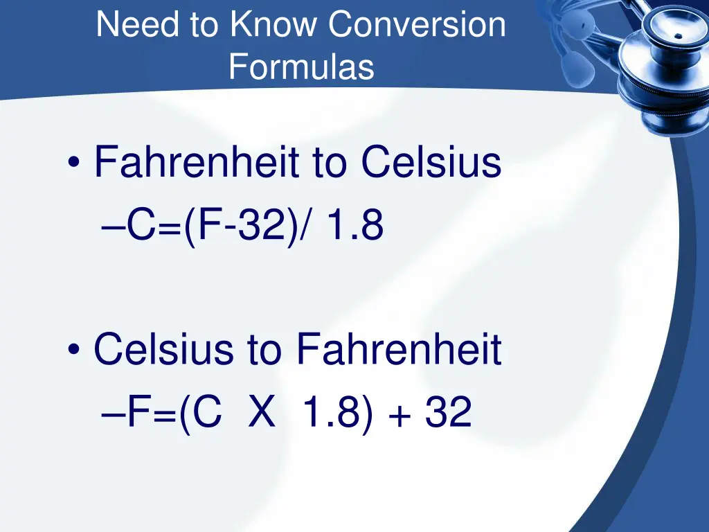 need to know conversion formulas